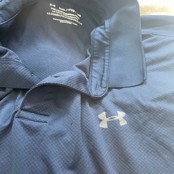 Under Armour XXL Mens Navy Blue Breathable Stretchy Polo with Collar - Picture 2 of 7